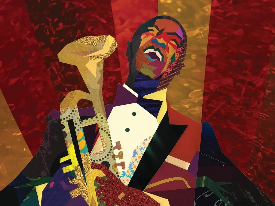 An original collage of Louis Armstrong is the emblem of Broadway’s upcoming ‘Wonderful World’