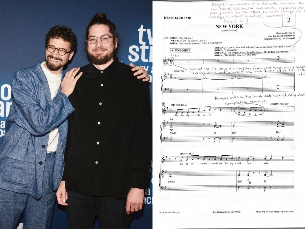 ‘Two Strangers’ writers, Jim Barne and Kit Buchan, reveal annotated sheet music for the musical’s opener
